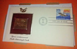 1981 SPACE SHUTTLE STAMP FIRST DAY ISSUE, GOLD STAMP REPLICA BENEFITTING... - £10.71 GBP