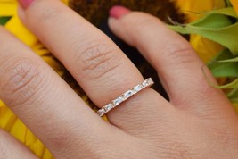 18K White Gold Baguette Wedding Band, Moissanite Baguette Anniversary Band - £78.29 GBP