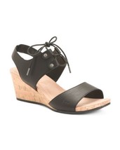 New Boc By Born Black Leather Comfort Wedge Sandals Size 8 M - £37.74 GBP