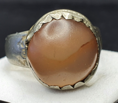 Near Eastern Big Old Silver Huge Ring With Ancient Agate Stone Ring - $47.44