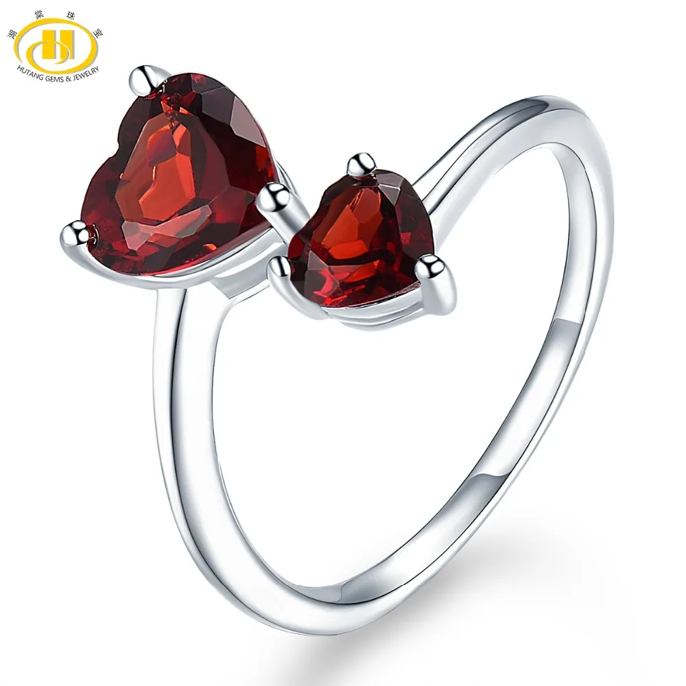 Gemstone Jewelry Natural Garnet Solid 925 Sterling Silver Heart Ring Fine Fashio - £28.63 GBP