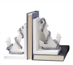 Anchor Bookends White Nautical Set With Blue Hemp Rope Detailing Ocean  7" Long image 1