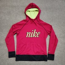 Nike Therma Fit Pullover Hoodie Womens Large Pink Thumb Holes Spellout Logo - $24.62