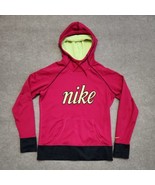 Nike Therma Fit Pullover Hoodie Womens Large Pink Thumb Holes Spellout Logo - £19.65 GBP