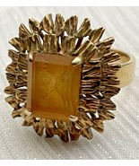 Topaz Ladies Ring Honey Emerald Cut 18k Yellow Gold Size 5.5 Vtg 5.76 Gr... - £325.48 GBP