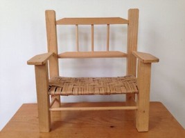 Natural Wood Handmade Woven Teddy Bear Doll Bench Woven Seat 12&quot; Tall 10.5&quot; Wide - £32.23 GBP