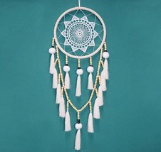 Boho Handmade Dream Catcher White Tassels Wood Beads Dreamcatcher (1) - £11.86 GBP