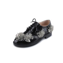 Casual Pin flower Black Loafers Round Toe British Leisure Pumps Lace Up New spri - £65.06 GBP