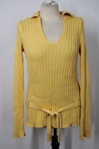 Vtg 90s J Crew M Yellow Rib-Knit Cotton Belted Collared Sweater Flaws - £20.38 GBP