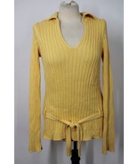 Vtg 90s J Crew M Yellow Rib-Knit Cotton Belted Collared Sweater Flaws - £20.19 GBP