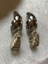 Estate Lot of 2 Large Silvertone J Shaped Post Earrings &amp; Wire Wrapped Hoop for  - £6.86 GBP