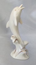 LENOX Handcrafted Ivory/Gold 4&quot; Leaping Dolphin Figurine w/ Waves - £7.75 GBP