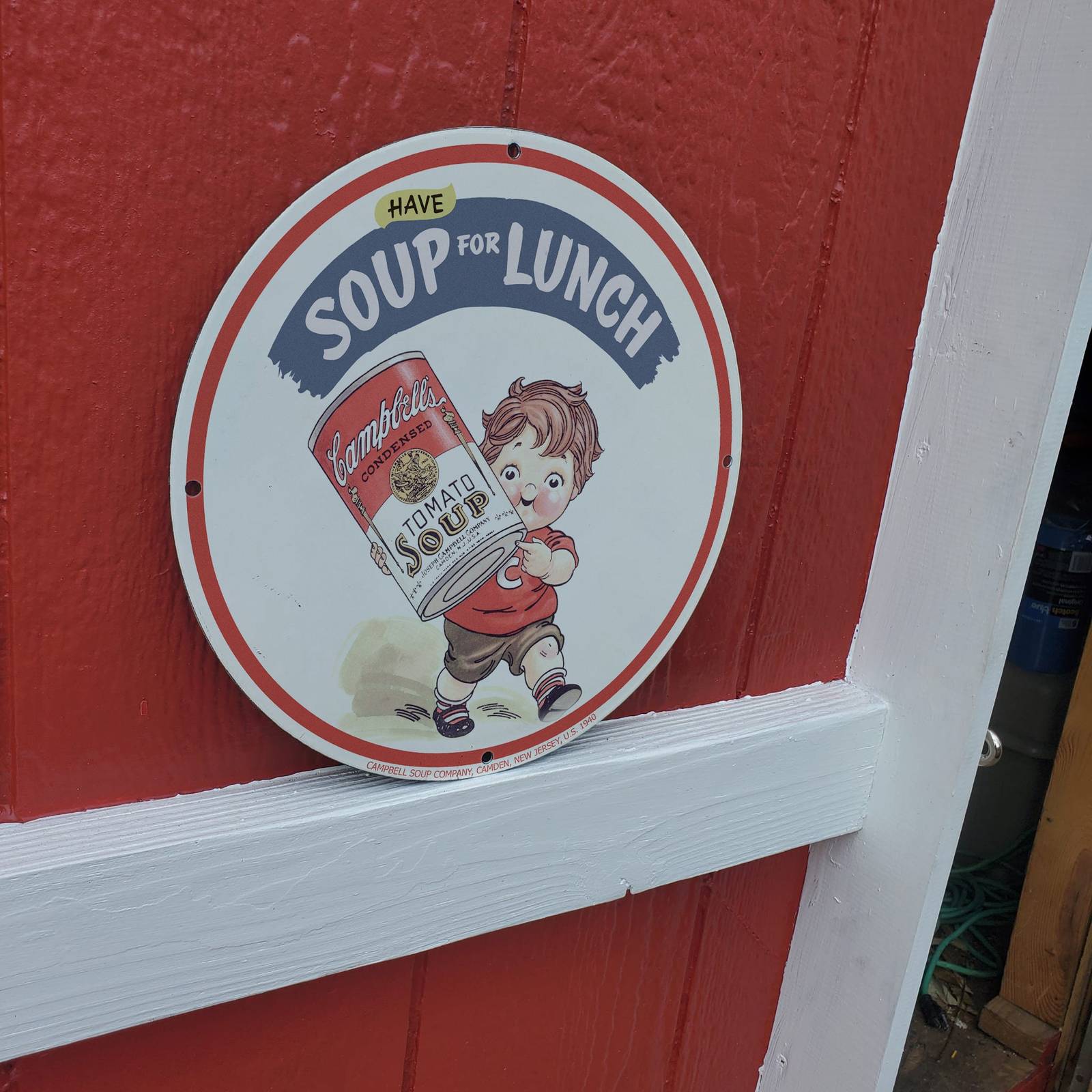 Vintage 1940 Campbell's Condensed Tomato Soup Can Porcelain Gas & Oil Sign - $125.00