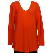 Eileen Fisher Lava Red Fine Merino Wool Jersey Long Tunic Sweater S - £95.61 GBP