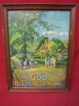 Vintage Wood Framed God Bless Our Home Lithograph 13.5” X 17.5” - £23.72 GBP