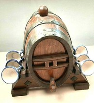 1950/60s Wooden German Schnapps Barrel, Stand &amp; Ceramic Shot Glasses - $69.95