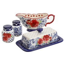 Pioneer Woman Frontier Rose Butter and Dish Lid Gravy Boat Salt Pepper S... - $36.35