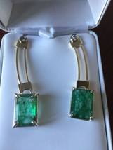 Huge 22+ Carat Natural Zambian Emerald &amp; diamond dangle 14k Gold &amp; SS earrings - £3,116.18 GBP