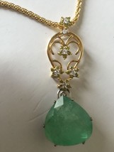 Huge Estate Natural 33.4 carat Canary Yellow Diamonds &amp; Emerald pendant necklace - £18,924.17 GBP
