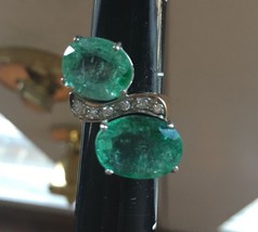 Huge 12.6 ct Zambian Emerald .25ct diamond 18k yellow gold engagement ring 6.5 - £2,740.64 GBP