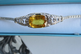 Estate 12.56 ct Canary Yellow Sapphire Diamond &amp; Platinum bracelet bangle 6.5in - £15,517.19 GBP