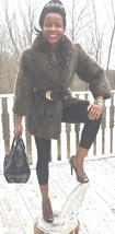 Mint Designer Gray Fox Fur &amp; intarsia fur Coat Jacket stroller bolero S 0-8 - £782.25 GBP