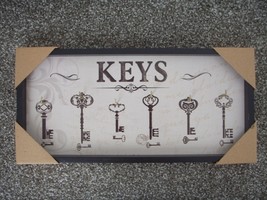 Retro Style Wooden Keys Holder Rack w/ 5 Hooks Wall Hanging Plaque Black Decor - £23.94 GBP
