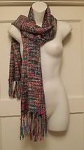 MULIT COLOR SCARF BLUE with fringe 68&quot; long + fringe, 13 1/2&quot; wide gorge... - $14.99