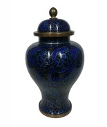 Vtg Cloisonne Ginger Jar With Lid Urn Blue Floral 7&quot; Brass Enamel Chinese - $633.66 MXN