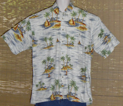 CAMPIA MODA Hawaiian Shirt Large White Blue Yellow Islands Size Large - £18.78 GBP