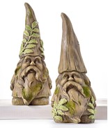 Gnome Tree Figurines Set of 2 Wood Carved Design Textured Detailing Poly... - £51.62 GBP