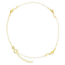 14K Solid Gold Dolphin Ankle Bracelet Anklet - Yellow 9&quot;-10&quot; adjustable - £158.53 GBP