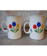 1985 TULIP TYME STONEWARE COLLECTION TEA COFFEE MUGS CUPS A SET OF 2 - 4.5" TALL - $17.49