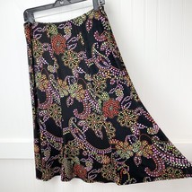 West End Slinky Knit Midi Skirt Sz Large Multicolor Floral A-Line Stretc... - £12.57 GBP