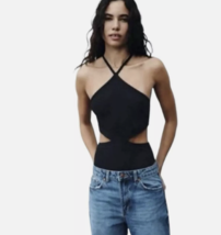 Zara Rib Cutout Y2K Halter Bodysuit Black ( S ) - $19.77