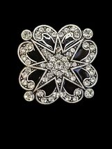Vintage Sliver Tone Black Enamel 8 point Star Burst Clear Rhinestone Bro... - $27.26