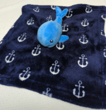 Hudson Baby HB small plush blue whale anchors security blanket lovey - $9.89