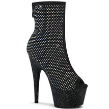 PLEASER 7&quot; Heel Glitter Platform Peep Toe Rhinestones Womens White Ankle Boots - £95.66 GBP