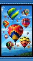 24.25&quot; X 44&quot; Panel Hot Air Balloons Mountains Rainbow Blue Cotton Fabric D483.53 - £6.97 GBP