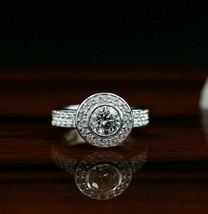 Halo Engagement Ring 2.40Ct Round Cut Simulated Diamond 14k White Gold Size 7.5 - $268.47