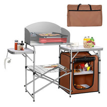 Foldable Outdoor BBQ Portable Grilling Table With Windscreen Bag - Color: Brown - €123,24 EUR