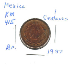 Mexico 1 Centavo, 1937, Bronze, KM 415 - £0.78 GBP