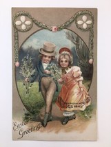 Easter Greetings Card Embossed Posted 1908 Brooklyn NY Victorian Children - $13.00