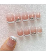 Elegant French Tip Press-On Nails with Rhinestone Accent – Short Square.... - $24.99