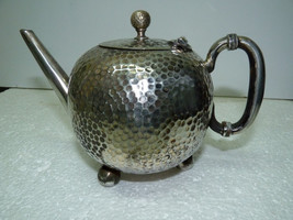 Antique Silverplated Pewter Teapot Hammerwork Ballfeet Hallmarked W M H & S, H5" - $87.40