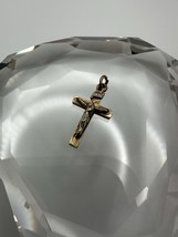 Vintage 14k Yellow White Gold Cross Necklace Pendant 2.2cm X 1.2cm 0.84g - $71.53