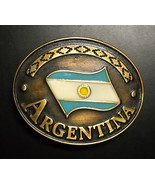 Argentina Belt Buckle Enamel with Bronze Colored Metal Blue White and Gold - $19.99