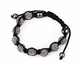 Eight Beads Leather Bracelet Bright Lavender - $23.27