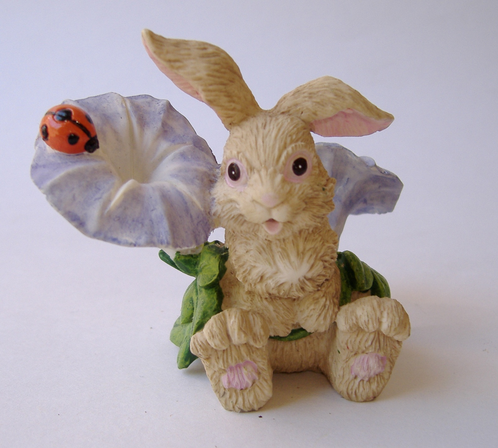 Primary image for Bunny Rabbit Purple Flowers Statue Figurine Easter Painted Green Leaf Lady Bug