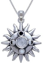 Jewelry Trends Sterling Silver Sun with Moon Phases Pendant with Moonstone on 18 - £47.12 GBP